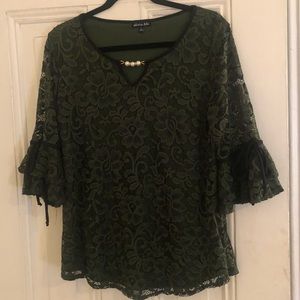 Belle Sleeve Green Lace Blouse